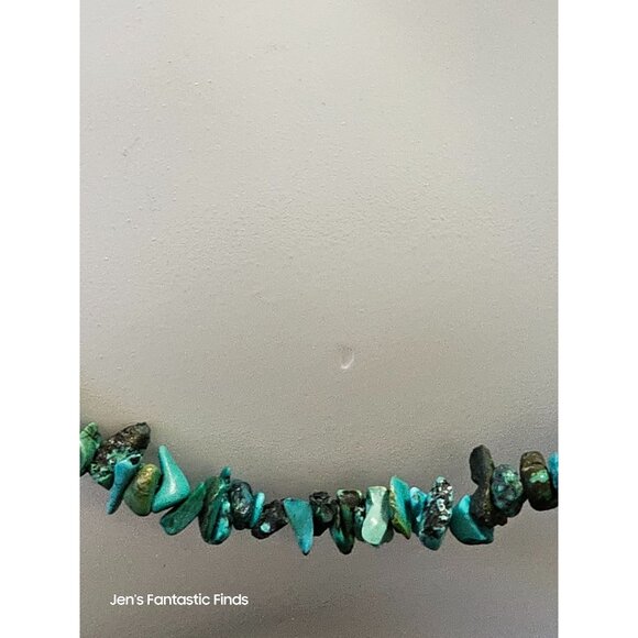 Natural Turquoise Chip Necklace With Gold-Tone Screw Clasp 18" - Picture 6 of 10